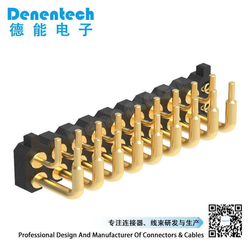 Denentech high quality 2.0MM pogo pin H1.27MM dual row male right angle with peg